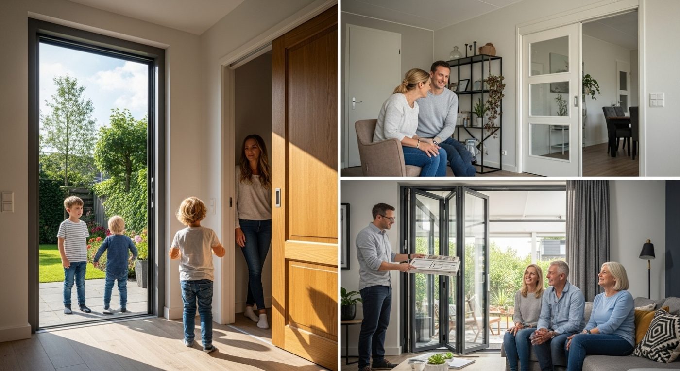 schuifpui soorten, moderne woning, gezin