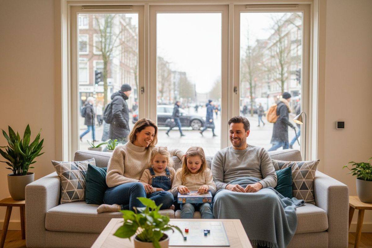 dubbele kozijnen voordeel, gezin, moderne woonkamer