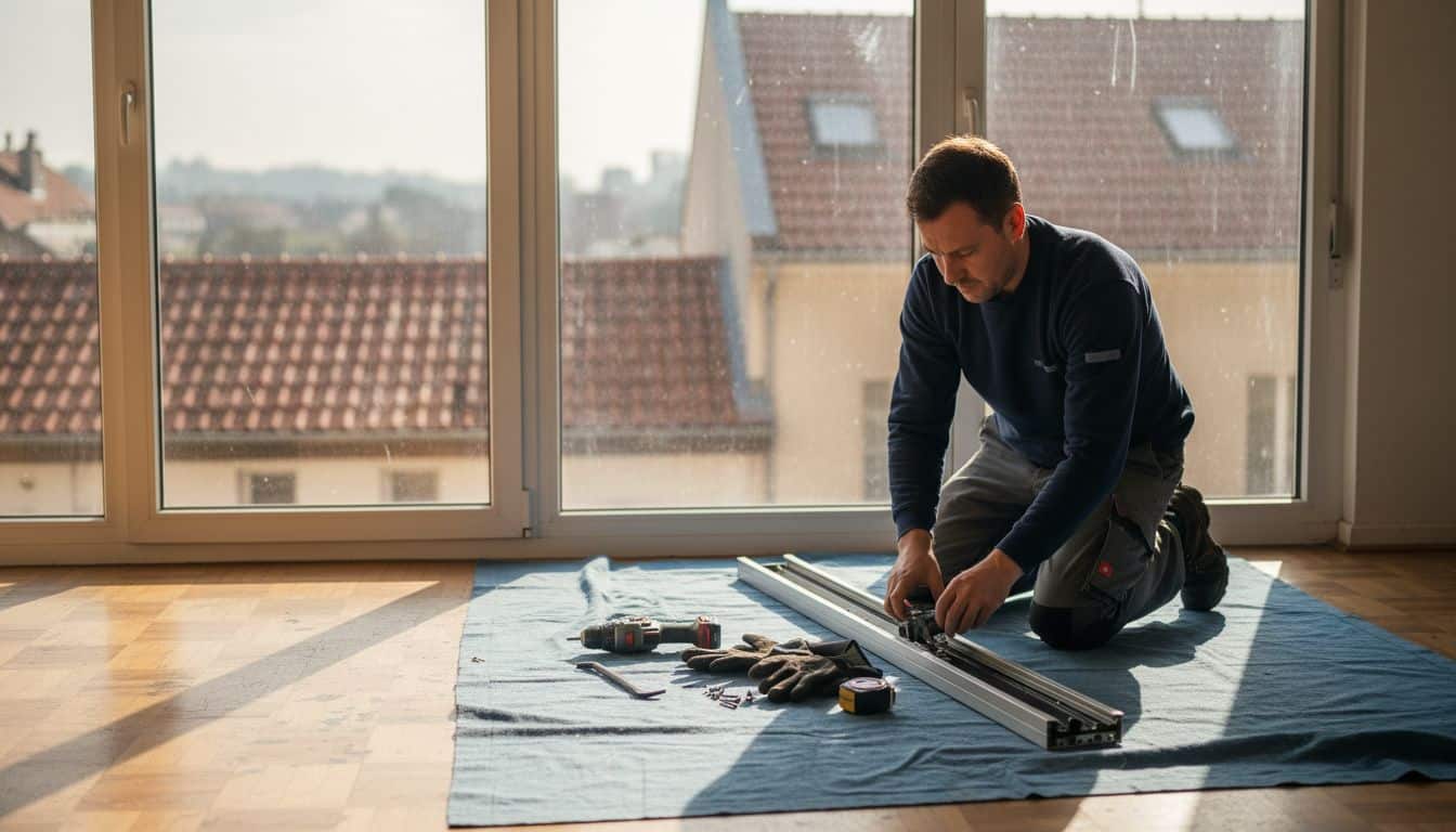 Technician preparing tools for aluminium window removal
