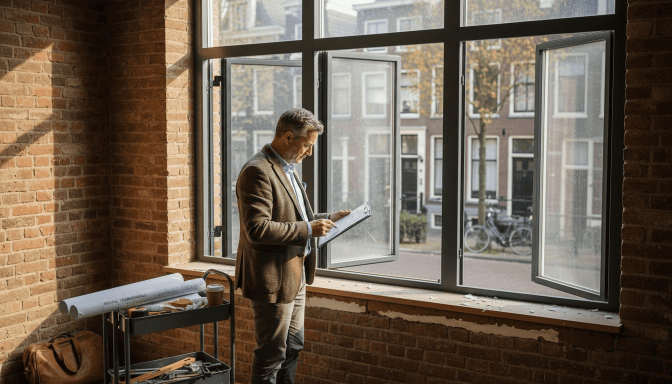 Architect bij een stadswoning met duurzame kozijnen