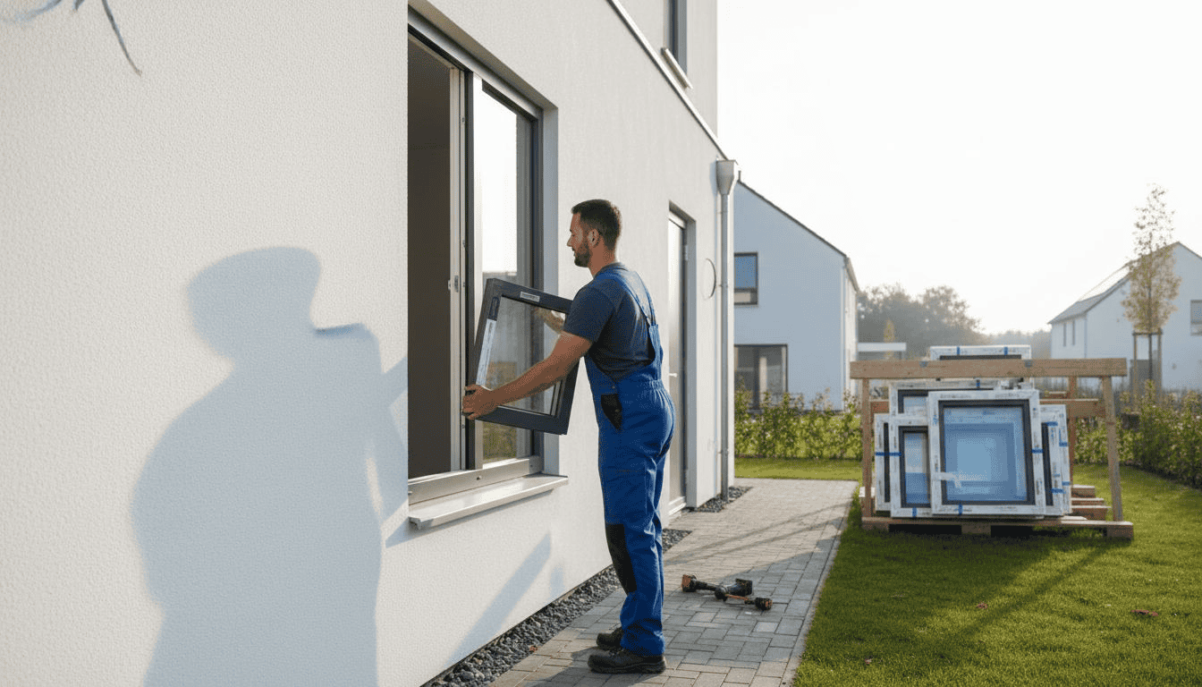 Vakman monteert aluminium kozijnen in energiezuinig passiefhuis