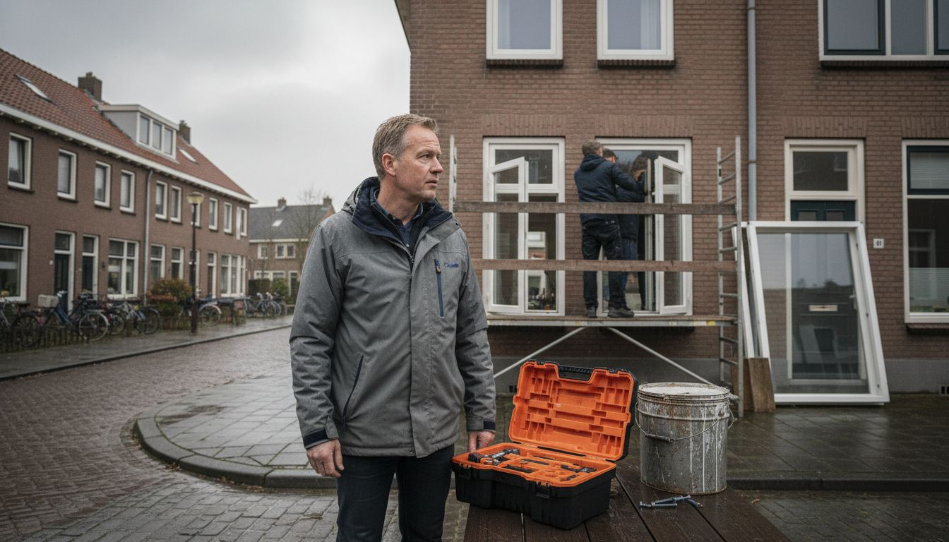 Voorgevel van een typisch Nederlands huis met onlangs geplaatste kozijnen