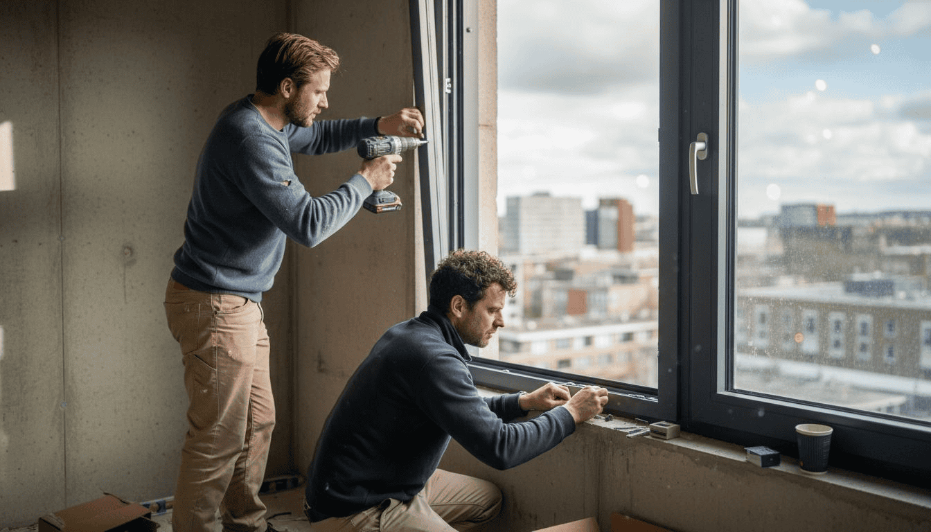 Monteurs plaatsen onzichtbare aluminium scharnieren