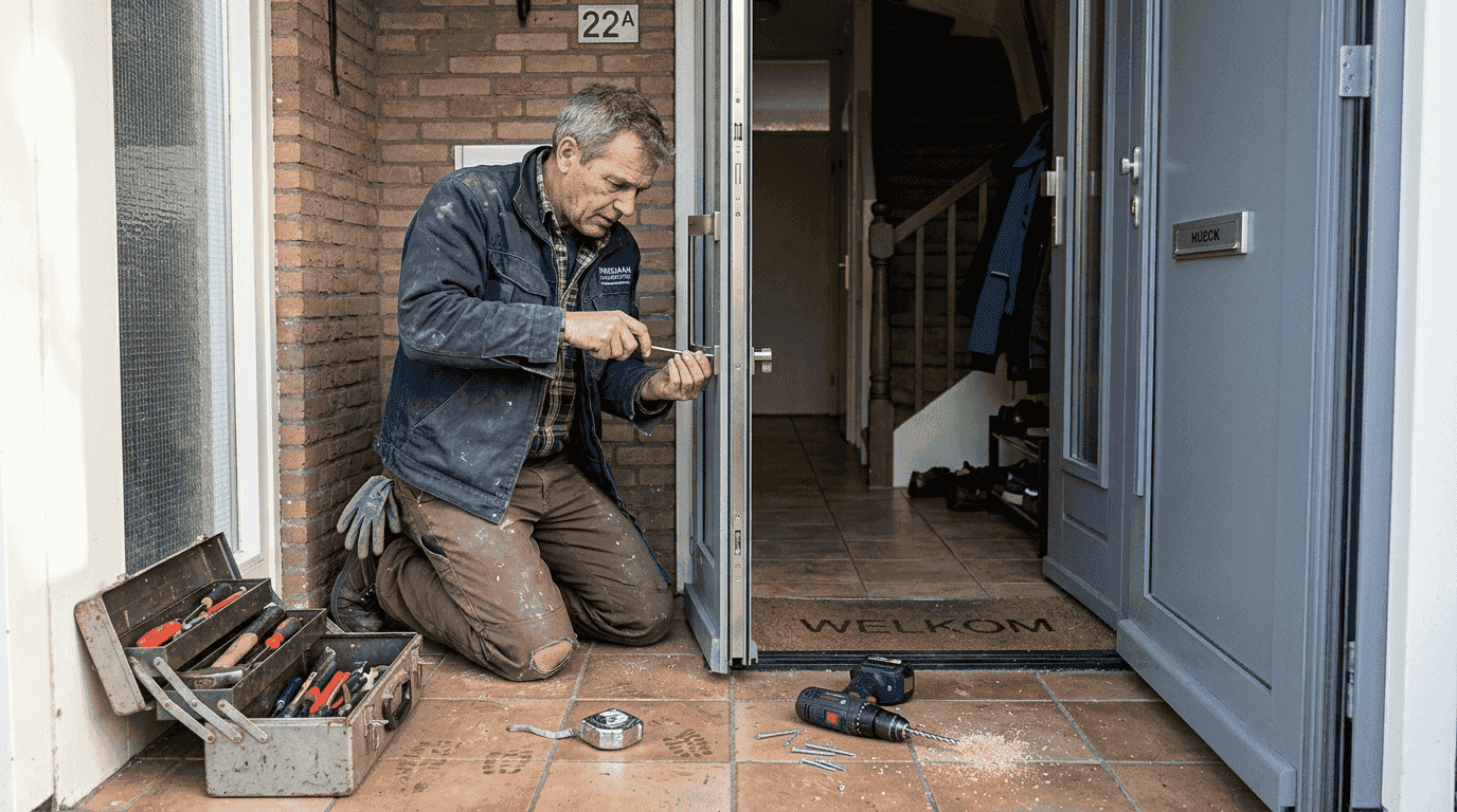 Plaatsen van nieuw hang- en sluitwerk op de voordeur