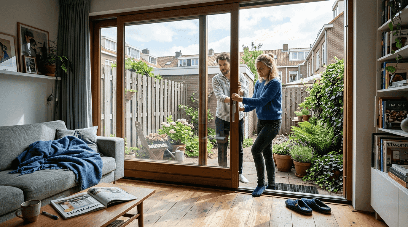 Strakke schuifdeuren met uitzicht op de tuin