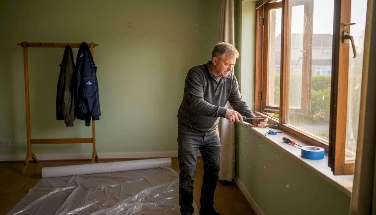 In de woonkamer is het kozijn vervangen door een vakman.