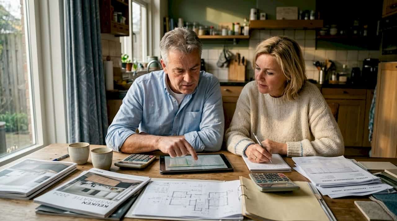 Een stel dat plannen maakt om hun keuken energiezuiniger te maken.