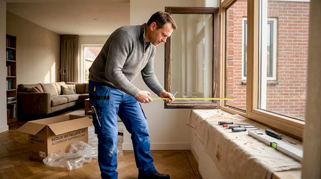 In een gezinswoning is vandaag een nieuw kozijn vakkundig geplaatst door een monteur.
