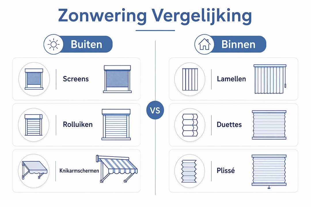 Infographic: binnenzonwering versus buitenzonwering in één oogopslag vergeleken
