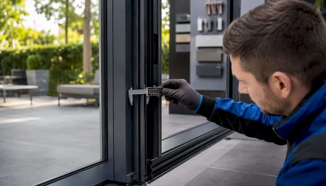 Detailopname van profielen in aluminium en glas