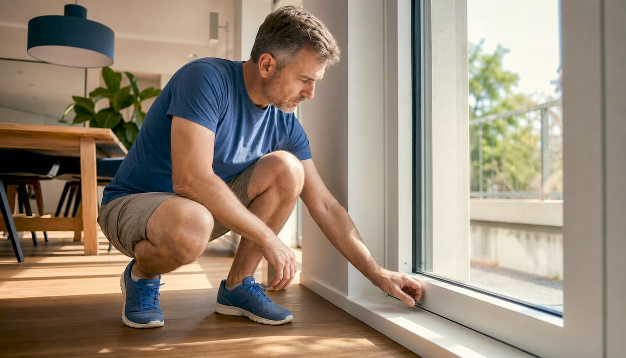 Man bekijkt zorgvuldig een energiezuinige kozijnconstructie