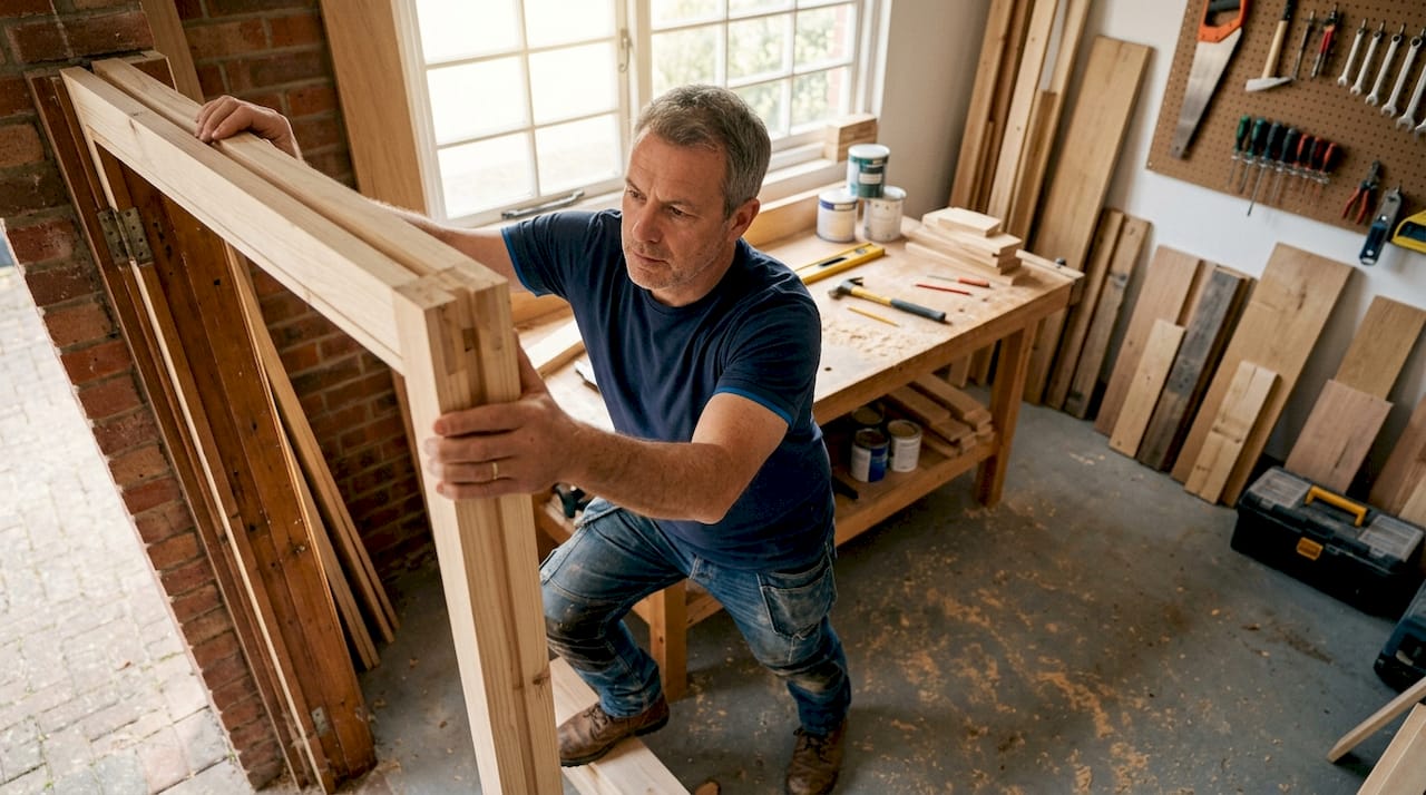 Timmerman plaatst nieuw kozijn voor binnendeur tijdens renovatie