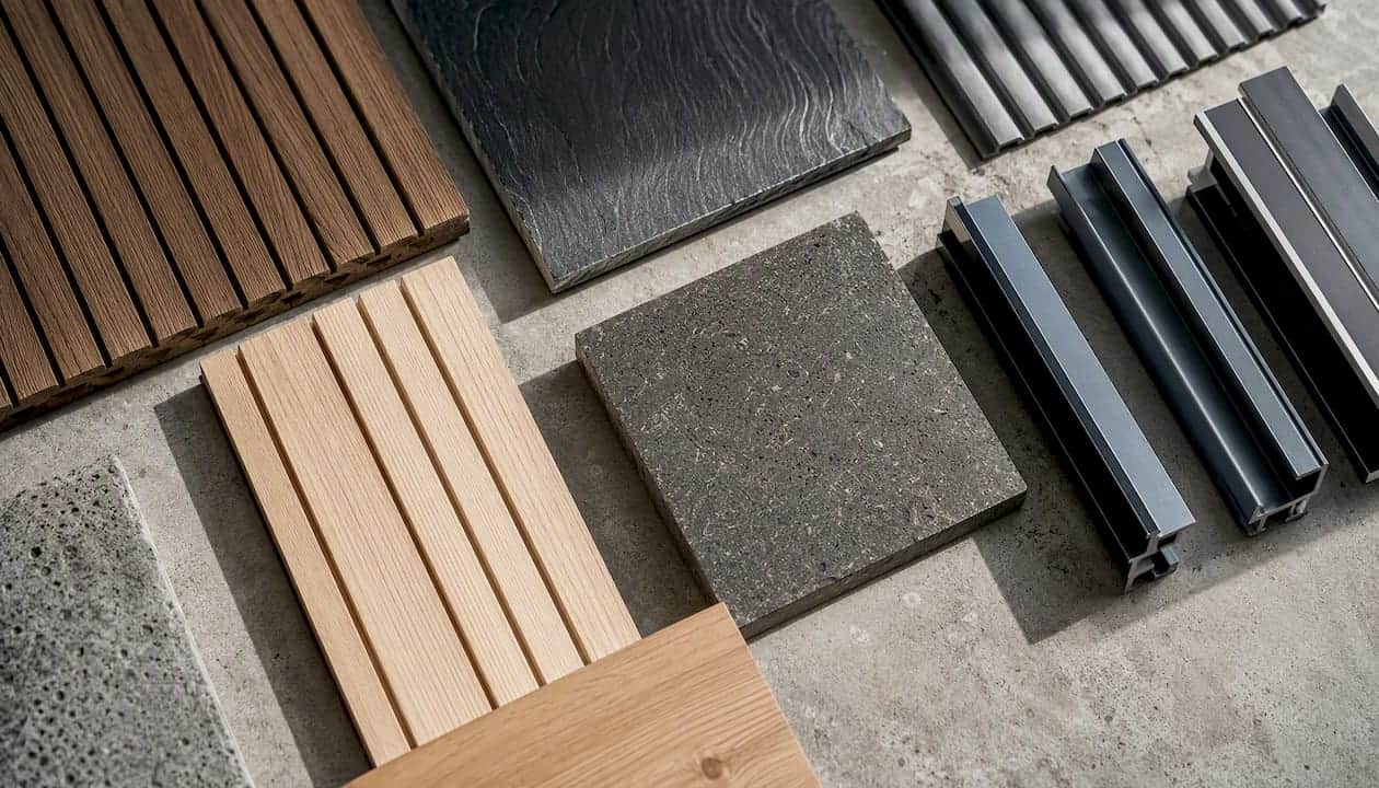 Detailopname van de texturen van duurzame gevelmaterialen