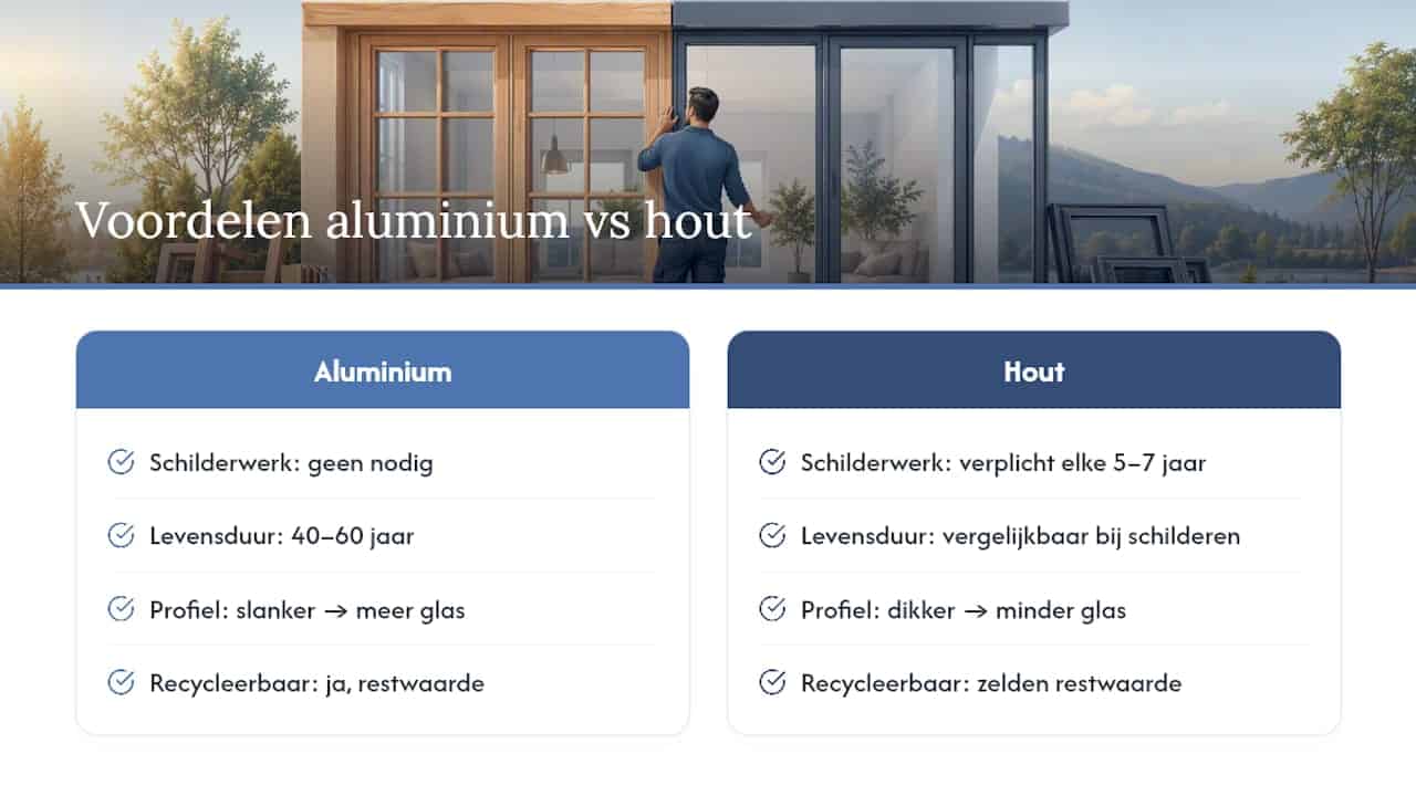 Wat zijn de voordelen van aluminium bij vervanging van houten kozijnen? — overview diagram