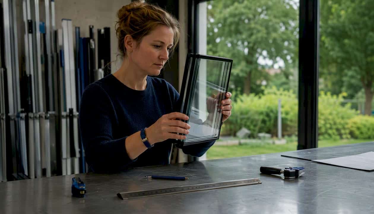 Glas goed vasthouden met beide handen bij de kozijnwerkbank