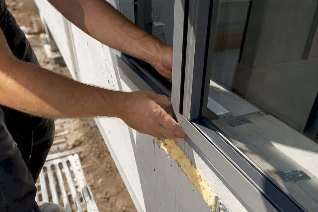 Handen die een aluminium raamkozijndetail passend maken