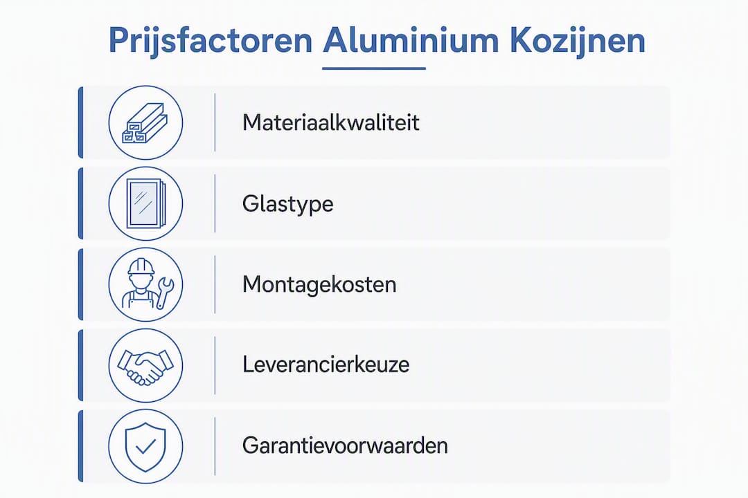 Overzichtelijke infographic: de belangrijkste prijsbepalers van aluminium kozijnen op een rij