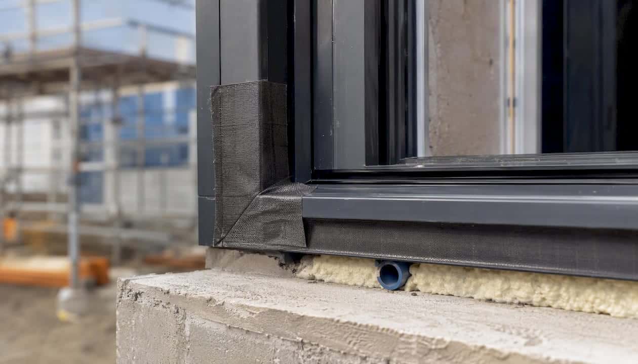 Gedetailleerde close-up van een luchtdichte aluminium raamverbinding