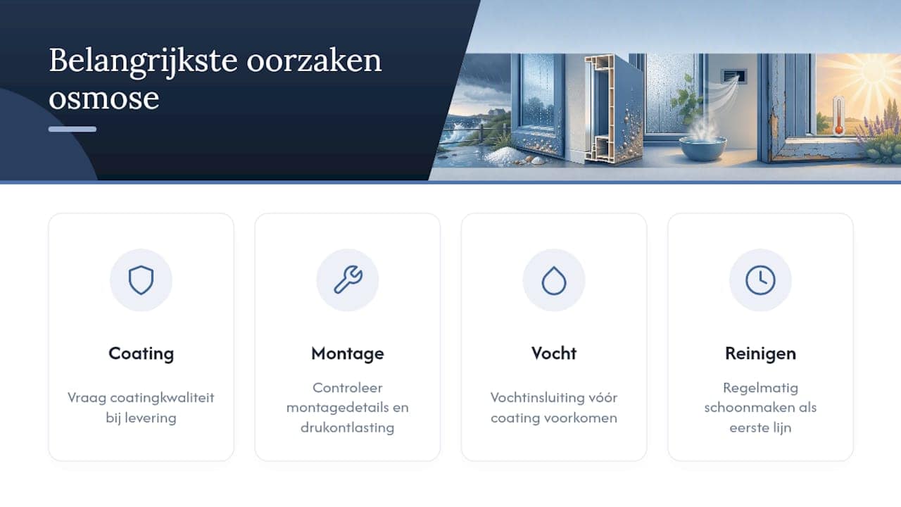 Diagram van oorzakelijke factoren van osmose in aluminium raamkozijnen