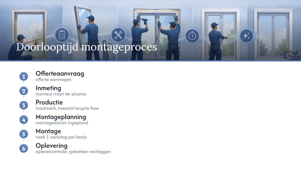 Diagram van de fasen in het montageproces van kozijnen