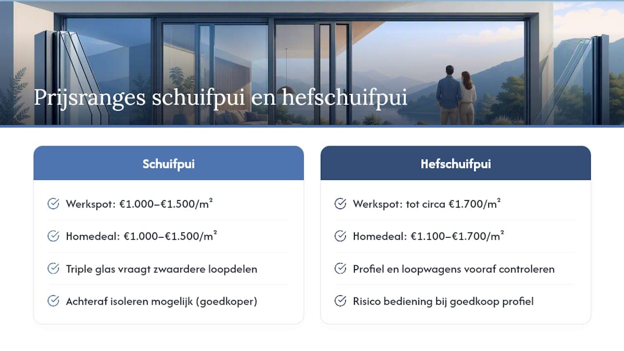 Wat zijn de prijsverschillen tussen schuifpuien en hef-schuifdeuren met triple glas?