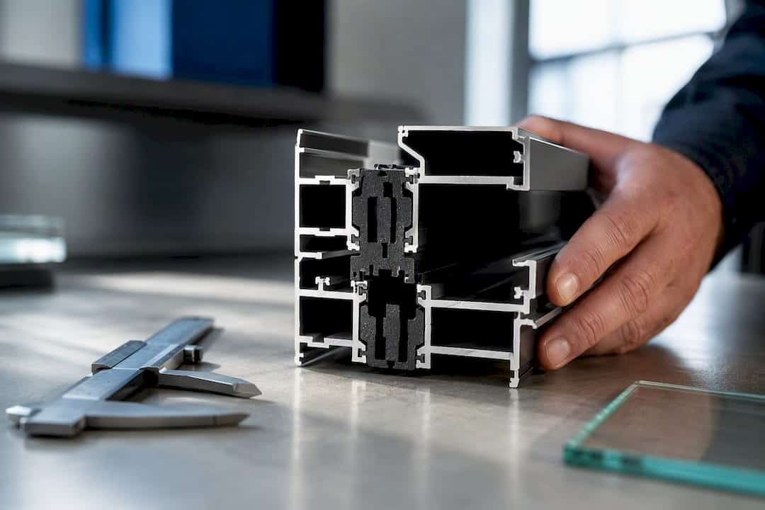 Dwarsdoorsnede van aluminium profiel met thermische onderbreking