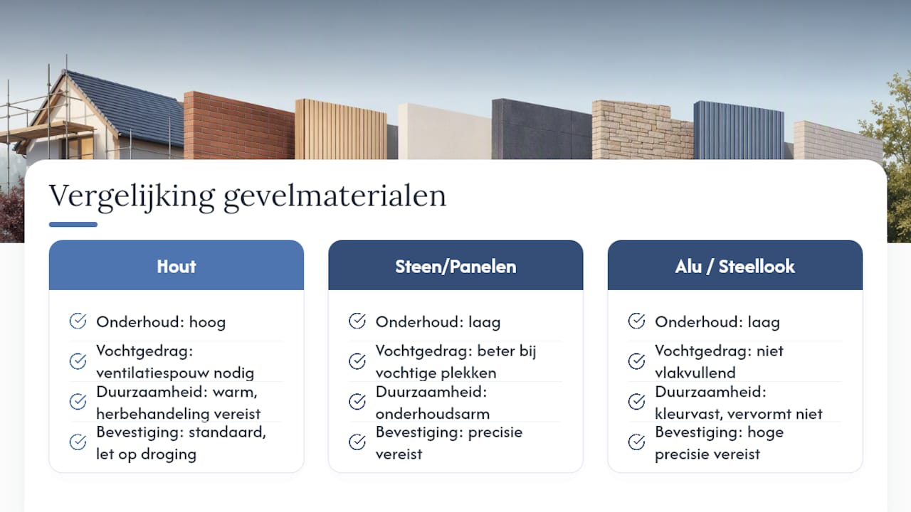 Vergelijking van gevelmaterialen en afwerkingen