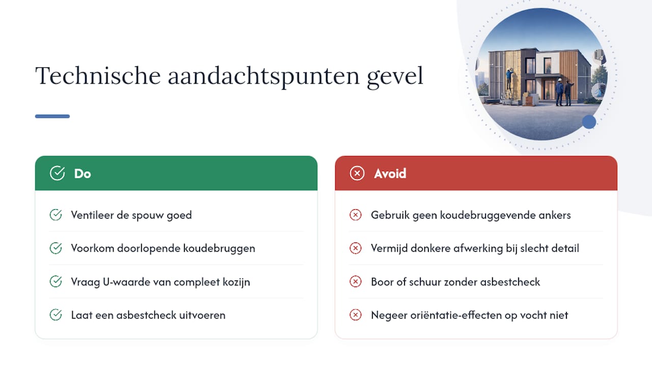 Technische aandachtspunten: vocht, koudebruggen en bevestiging — overview diagram