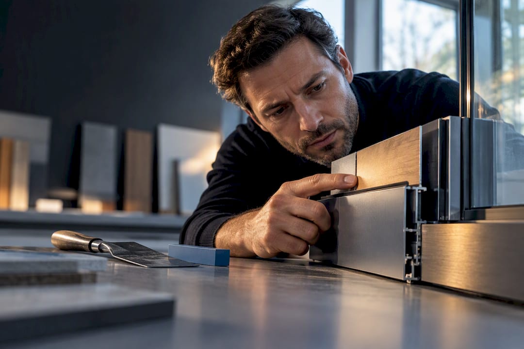 Detail van een aluminium gevelprofiel met glas