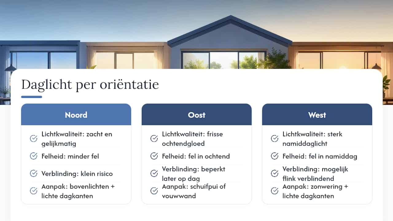 Vergelijking van daglicht per raamrichting