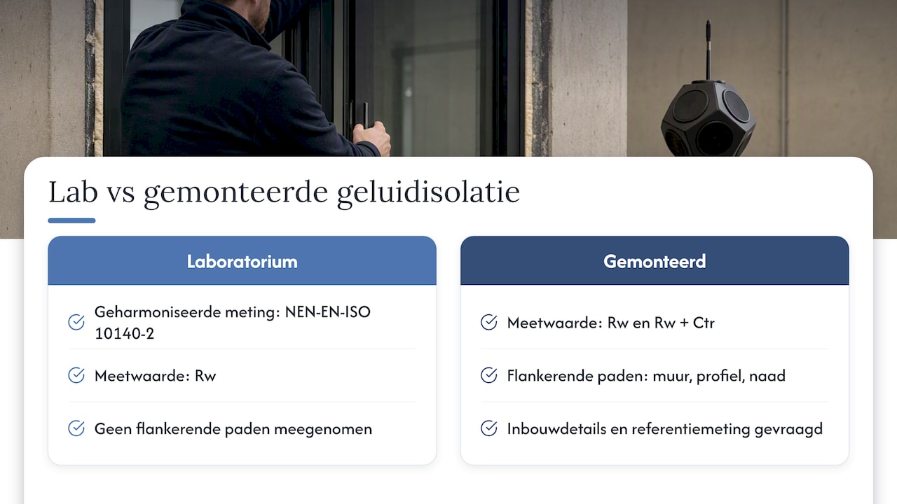 Schema van drie geluidsroutes bij de montage