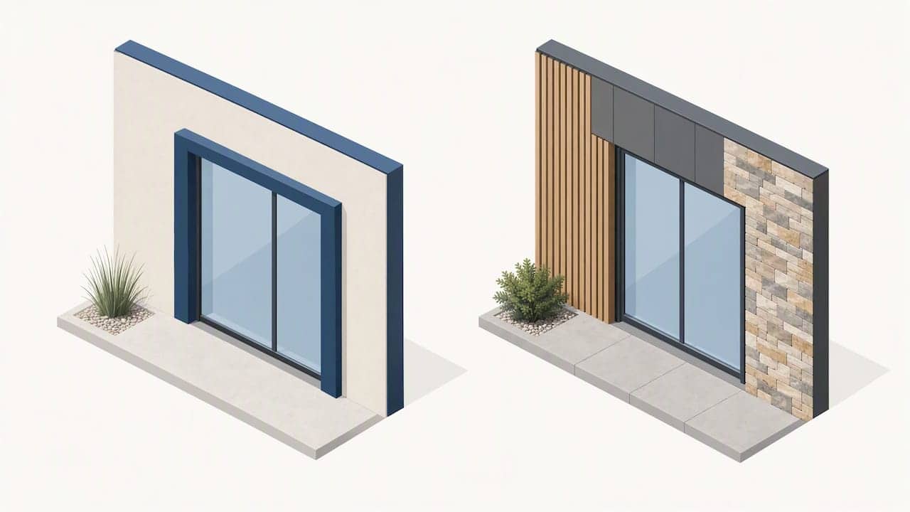 Illustratie van een gevel met twee verschillende materialen