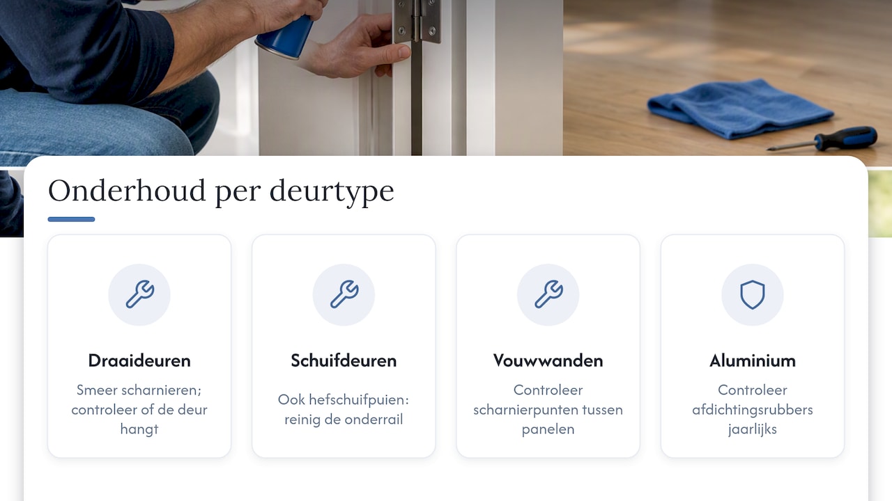 Onderhoudstaken voor drie deurtypen